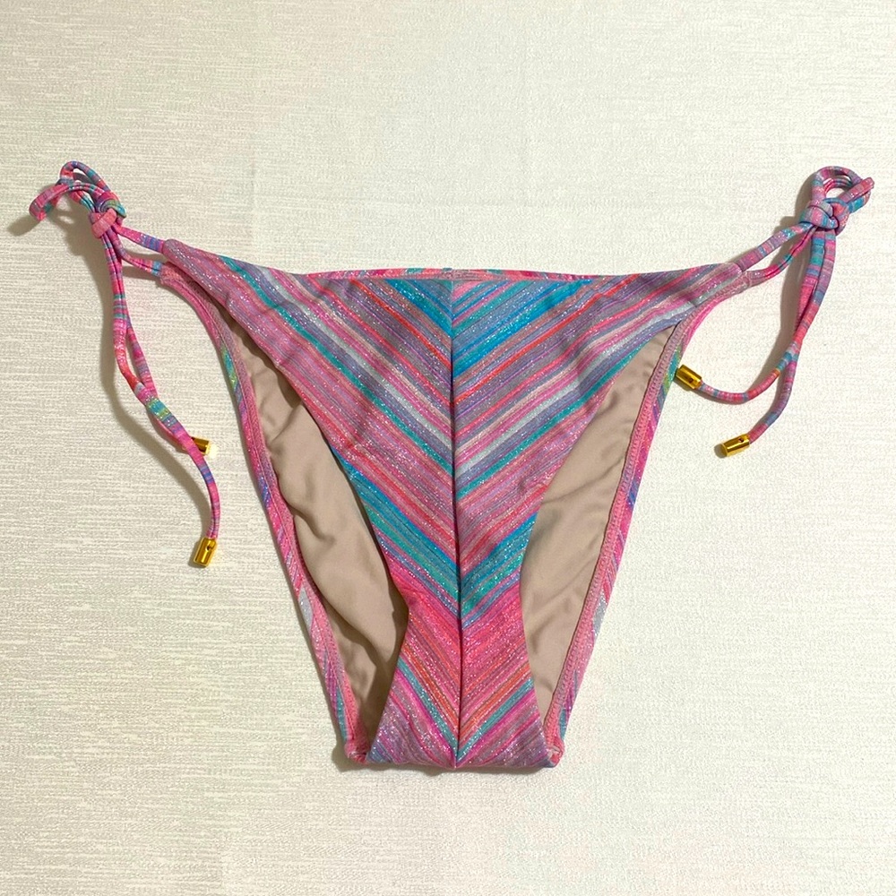 PILYQ Women's NST Tie Teeny w Metallic Glitters Bikini Bottom Size L